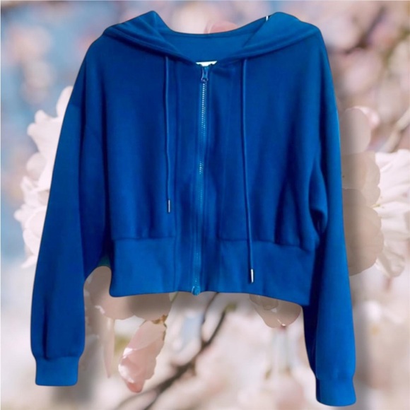 Blue Cropped Zip Up Hoodie - Picture 2 of 8